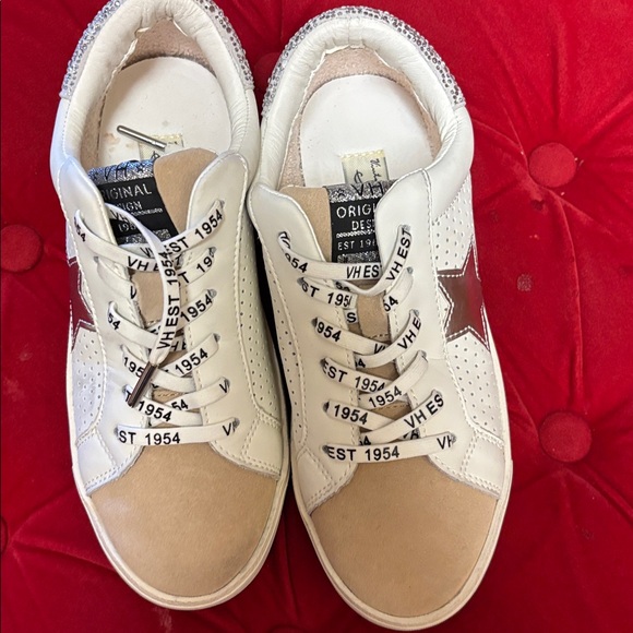 Vintage Havana Original Design Sneakers White/Tan/Rhinestones Sz 6.5 Lace-Up